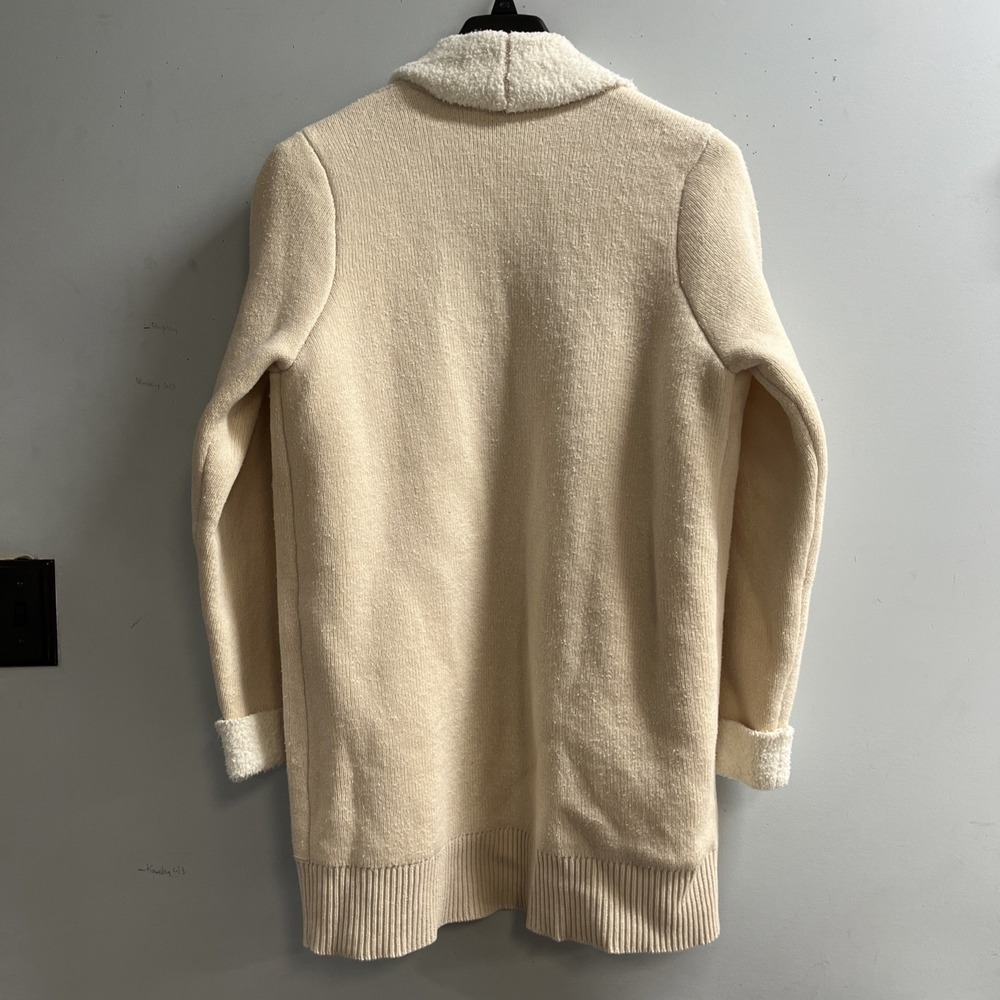 Loft Sweater Womens L Ivory Whited Fleeced Lined Open Front Cardigan Long Lounge - Picture 2 of 8